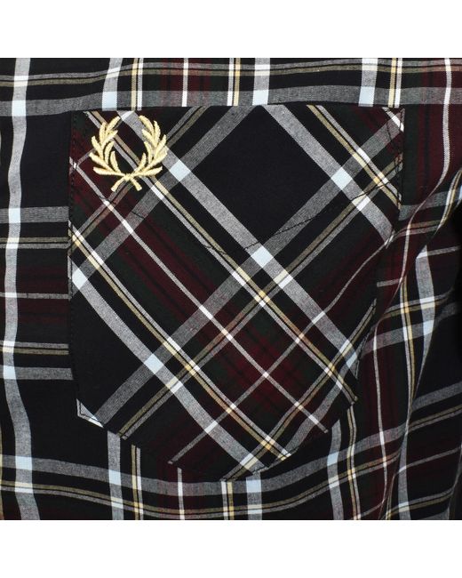 Fred Perry Black Tartan Short Sleeve Shirt for men