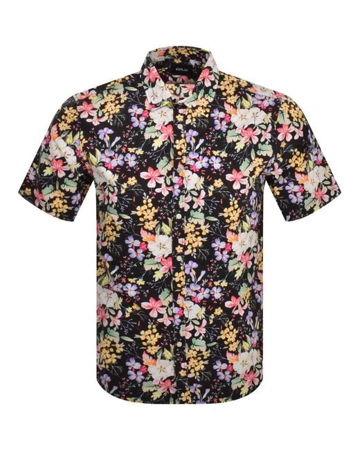 Replay Black Short Sleeve Floral Shirt for men