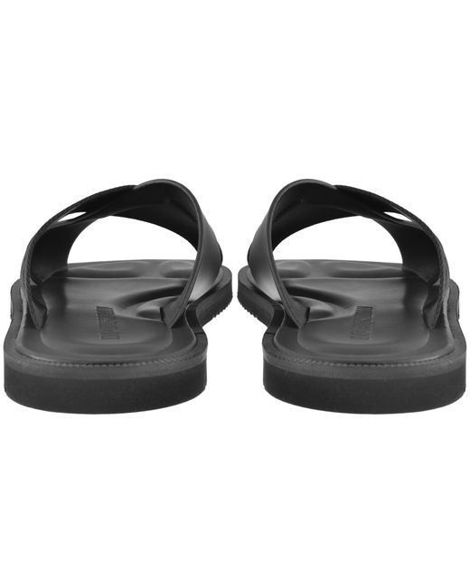 Armani Black Emporio Leather Sandals for men