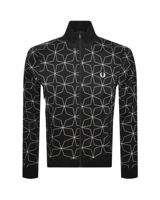 Fred Perry Black Geometric Track Top for men