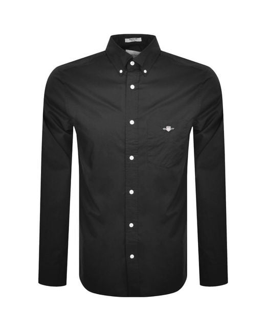Gant Black Poplin Long Sleeved Shirt for men