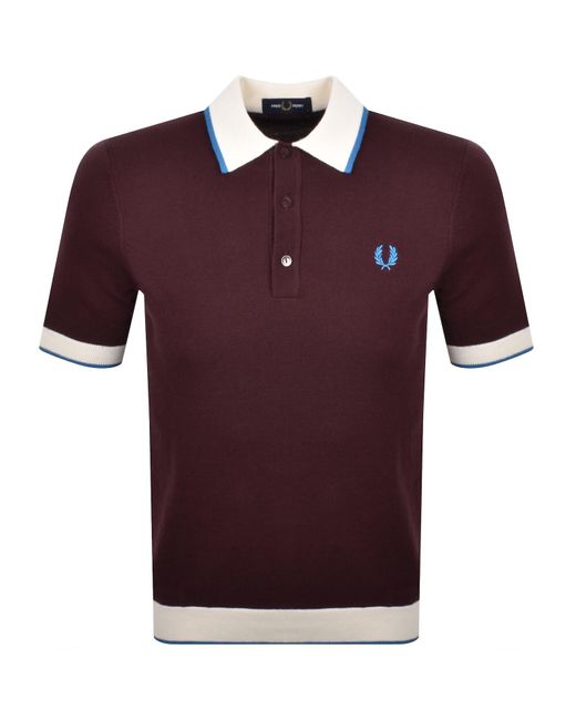 Fred Perry Purple Tipped Knit Polo T Shirt Oxblood for men
