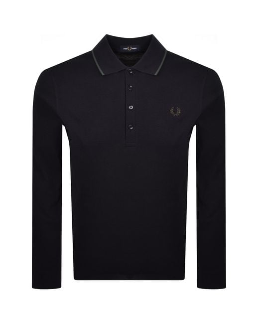 Fred Perry Blue Textured Long Sleeve Polo for men