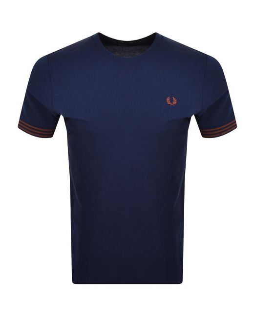 Fred Perry Blue Striped Cuff T Shirt for men