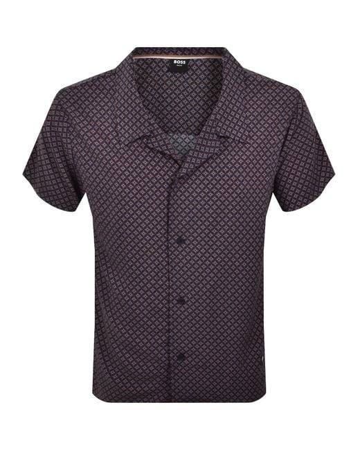BOSS BUSINESS Blue Boss Short Sleeve Beach Shirt for men