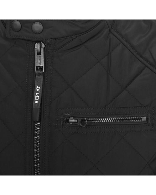 Replay Black Logo Quilted Jacket for men