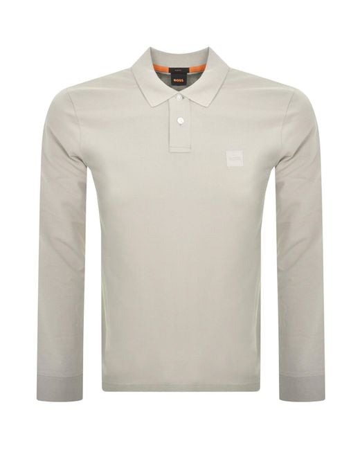Boss Gray Boss Long Sleeve Passerby Polo T Shirt for men