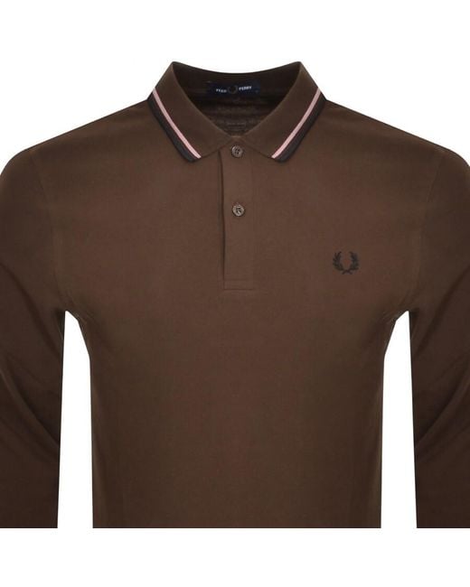 Fred Perry Brown Long Sleeved Polo T Shirt for men