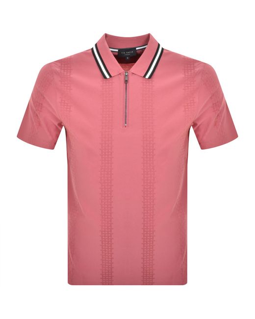 Ted Baker Pink Orbite Jacquard Polo T Shirt for men