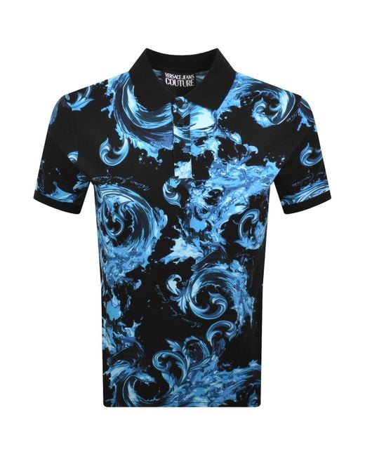 Versace Jeans Blue Couture Print Polo T Shirt for men