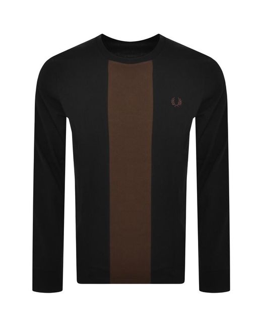 Fred Perry Black Panelled Long Sleeved T Shirt for men