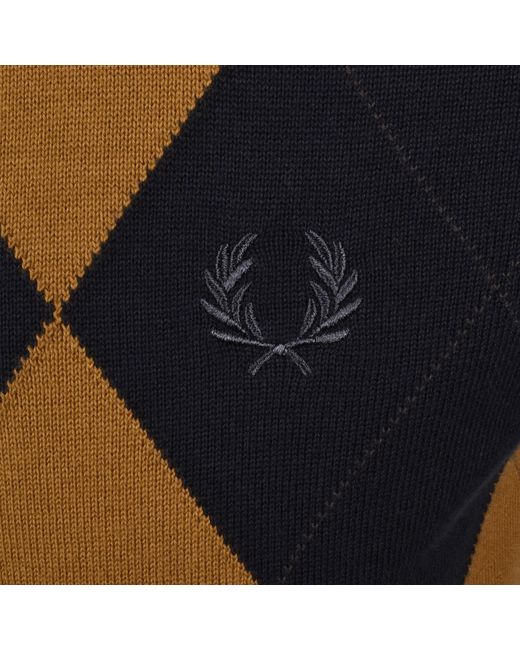 Fred Perry Blue Argyle Knit Button Through Polo for men