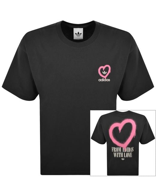 Adidas Originals Black Vday Heart Graphic T Shirt for men