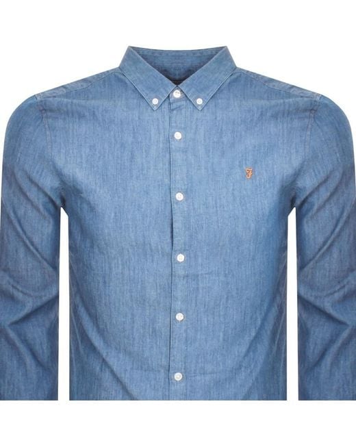 Farah Blue Brewer Denim Long Sleeve Shirt for men