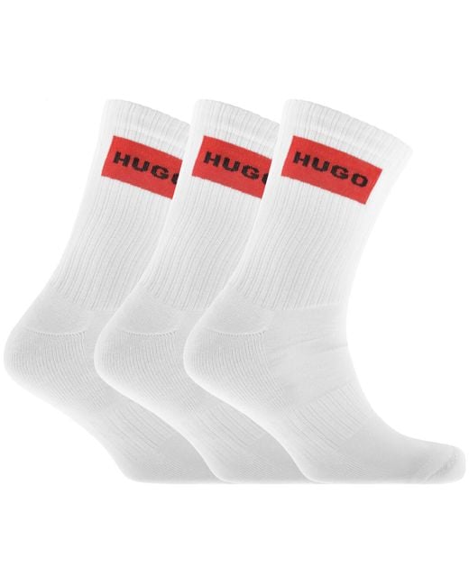 HUGO White 3 Pack Rib Label Logo Socks for men