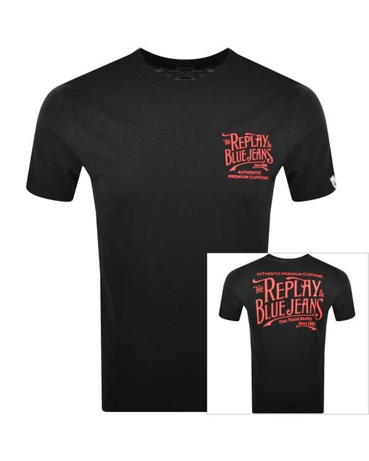 Replay Black Logo T Shirt for men