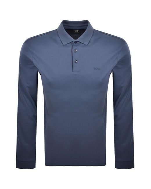 BOSS BUSINESS Blue Boss Pado 30 Long Sleeved Polo T Shirt for men