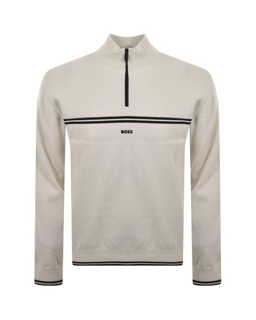 Boss Gray Boss Zip Neck Knit Jumper for men
