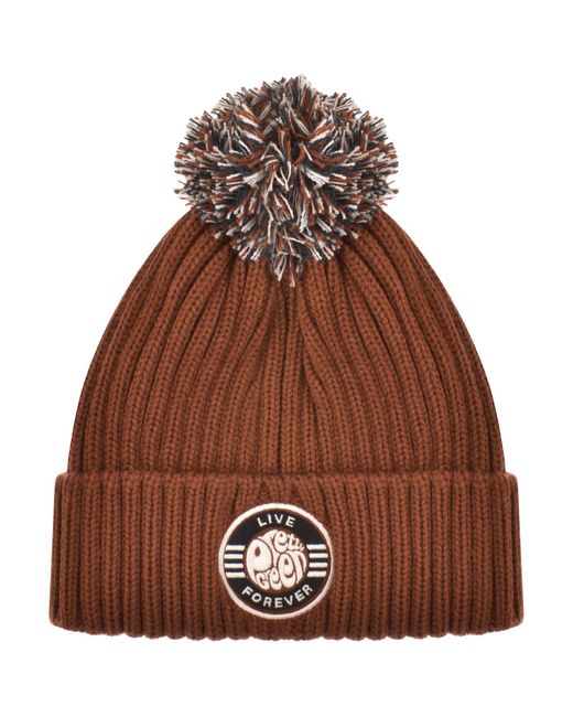 Pretty Green Brown Live Forever Bobble Hat for men
