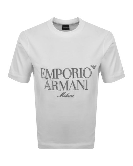 Armani Gray Emporio Crew Neck Logo T Shirt Off for men