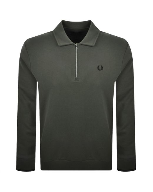 Fred Perry Green Collared Sweatshirt for men