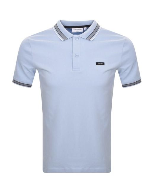 Calvin Klein Blue Pique Tipping Polo T Shirt for men