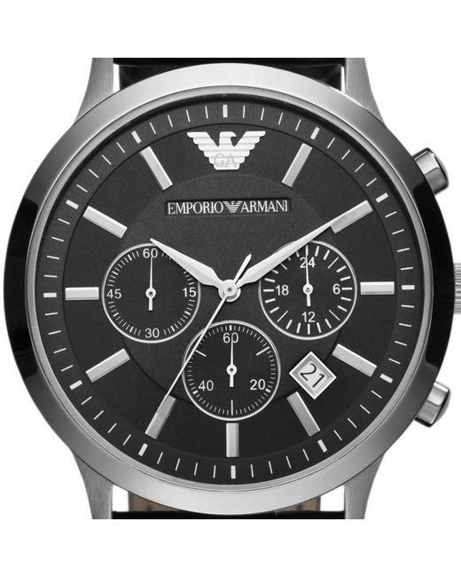 Armani Leather Emporio Ar2447 Watch in Black for Men - Lyst