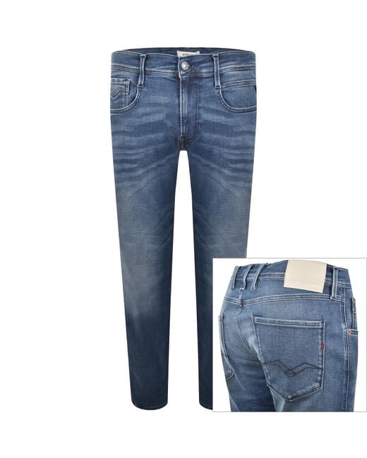 Replay Blue Anbass Hyperflex Slim Fit Jeans Mid Wash for men