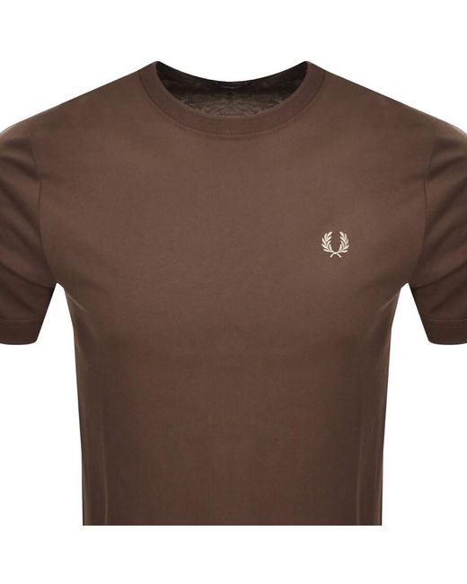 Fred Perry Brown Crew Neck T Shirt for men