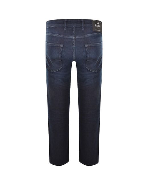 Replay Blue Grover Straight Fit Jeans Dark Wash for men