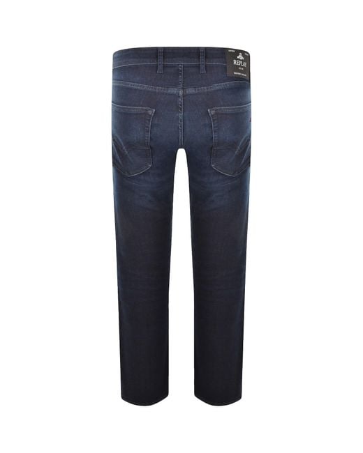 Replay Blue Grover Straight Fit Jeans Dark Wash for men