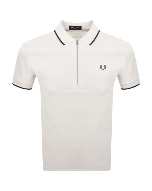 Fred Perry Natural Zip Neck Crepe Polo Ecru for men