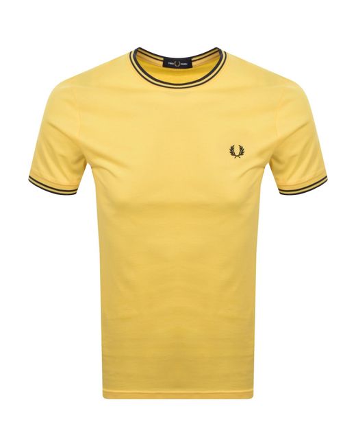 Fred Perry Yellow Twin Tipped T Shirt for men