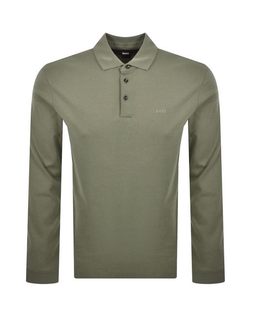 BOSS BUSINESS Green Boss Pado 30 Long Sleeved Polo T Shirt for men