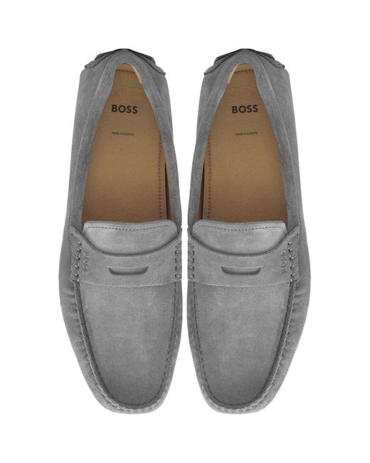 BOSS BUSINESS Gray Boss Noel Moccasin Shoes for men