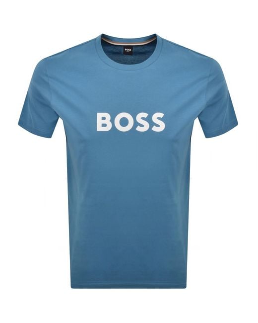 BOSS BUSINESS Blue Boss Beachwear Logo T Shirt for men