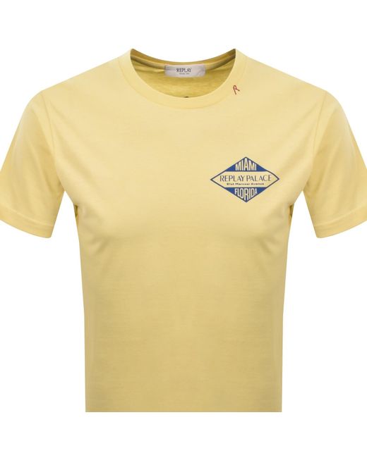 Replay Yellow Graphic T Shirt Pale for men