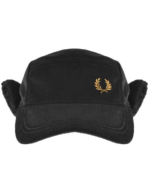 Fred Perry Black Corduroy Trapper Cap for men