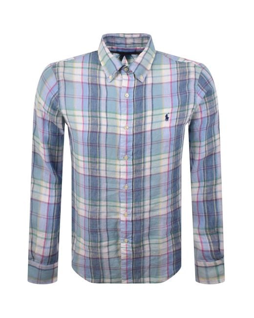 Ralph Lauren Blue Linen Long Sleeve Shirt for men
