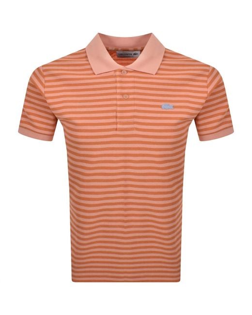 Lacoste Orange Stripe Polo T Shirt Coral for men