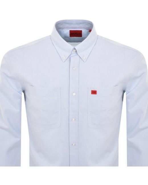 HUGO Blue Long Sleeved Evito Shirt for men