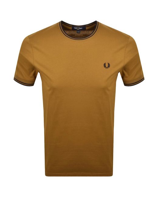 Fred Perry Brown Twin Tipped T Shirt for men