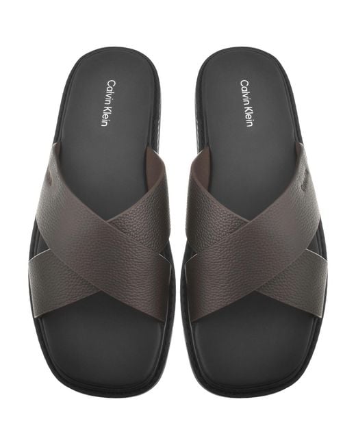 Calvin Klein Black Moulded Cross Leather Sandals Burgund for men