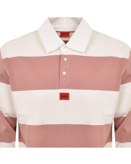 HUGO Pink Diragbi Long Sleeved Polo T Shirt for men