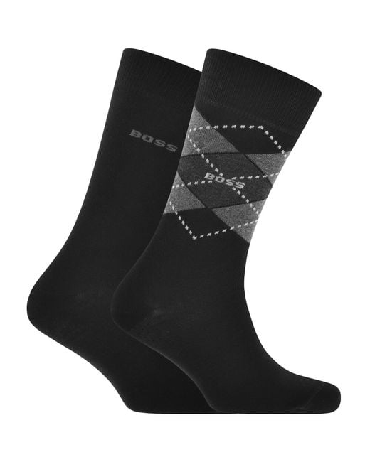 BOSS BUSINESS Black Boss 2 Pack Argyle Crew Socks for men