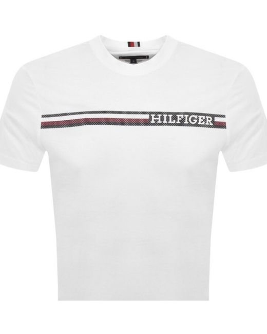 Tommy Hilfiger White Monotype Chest Stripe T Shirt for men