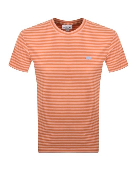 Lacoste Orange Stripe T Shirt Coral for men