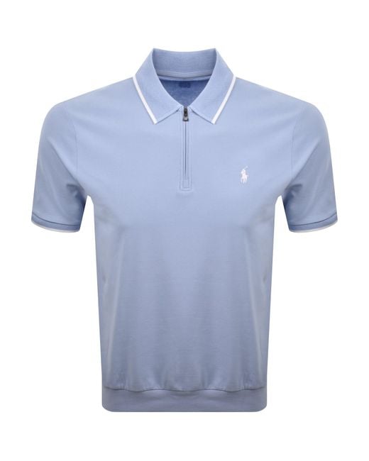 Ralph Lauren Blue Stretch Mesh Zip Polo for men