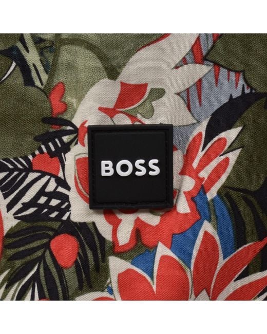BOSS BUSINESS Green Boss Short Sleeve Beach Shirt for men