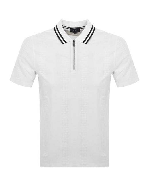Ted Baker White Orbite Jacquard Polo T Shirt for men